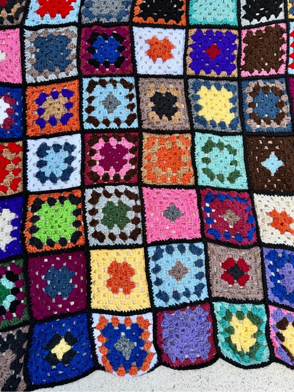 Handmade Multicolor Crochet Granny Square Throw Fringe 72”X45”